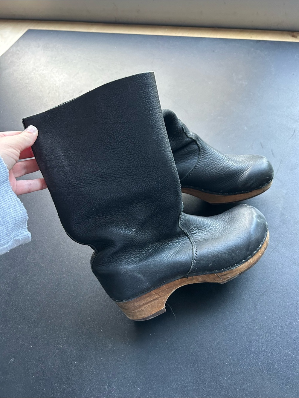 Leather clog boots